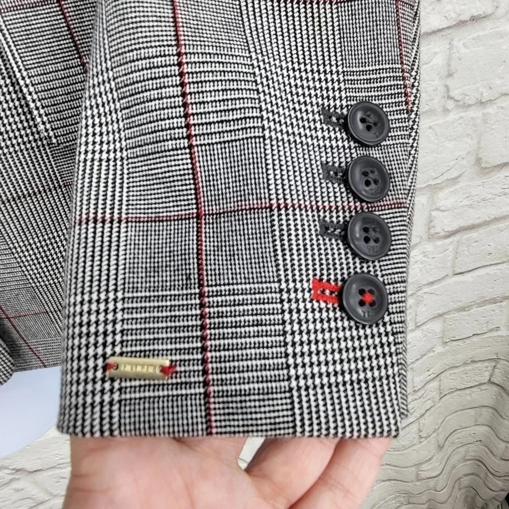 TOMMY HILFIGER Gray Plaid Two Button Blazer Jacket Sz 14 Business Casual Office - Picture 6 of 15
